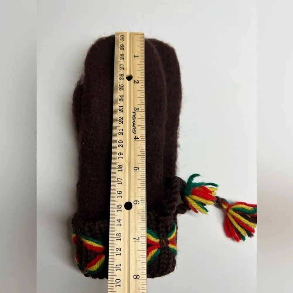 100% Wool Handmade Yellow And Brown Mittens/Gloves size 6 Made in Norway